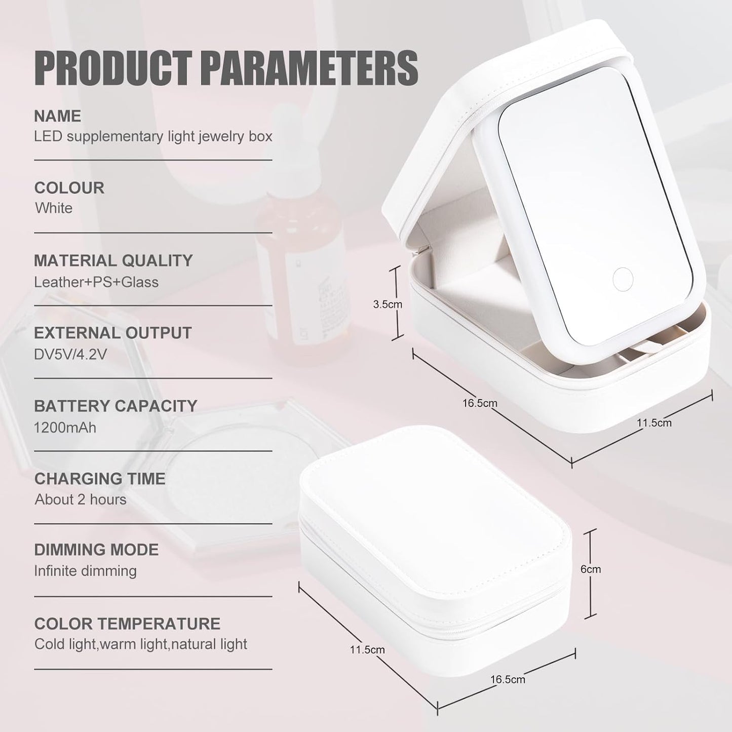 Portable Travel Jewelry Organizer with LED Lighted Mirror - Compact Makeup Case..