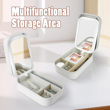 Portable LED Makeup Mirror with Built-in Cosmetic Storage Case..