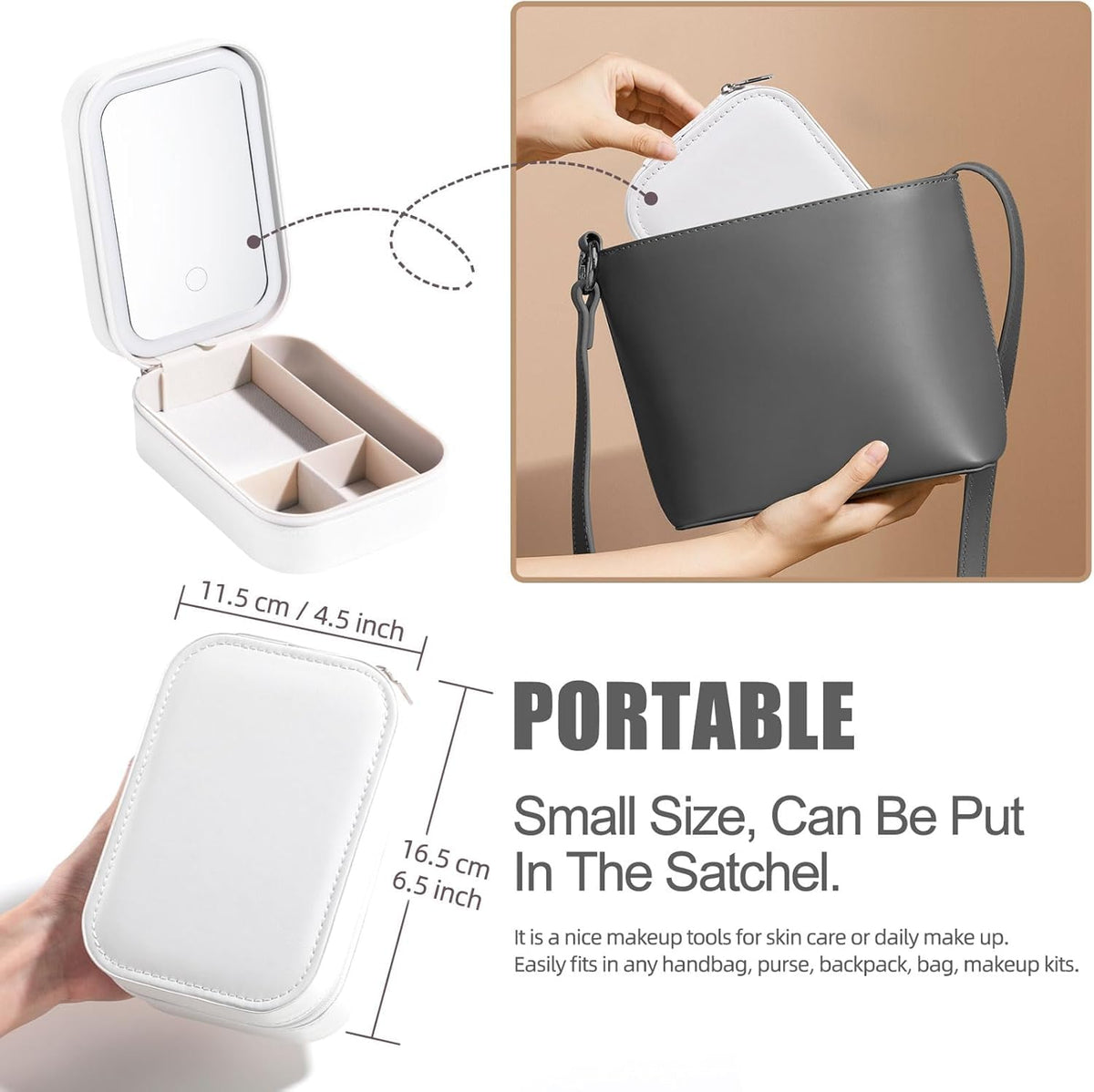 Portable Travel Jewelry Organizer with LED Lighted Mirror - Compact Makeup Case..