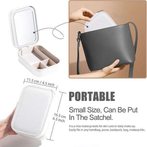 Portable Travel Jewelry Organizer with LED Lighted Mirror - Compact Makeup Case..