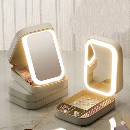 Portable Travel Jewelry Organizer with LED Lighted Mirror - Compact Makeup Case..