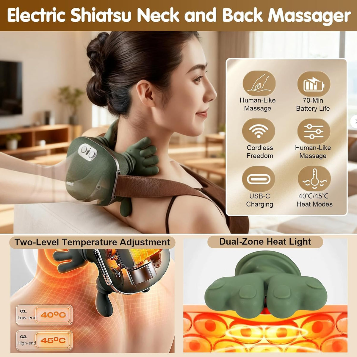 Bionic Heated Massager, Wireless Portable  Neck and Back Massager..