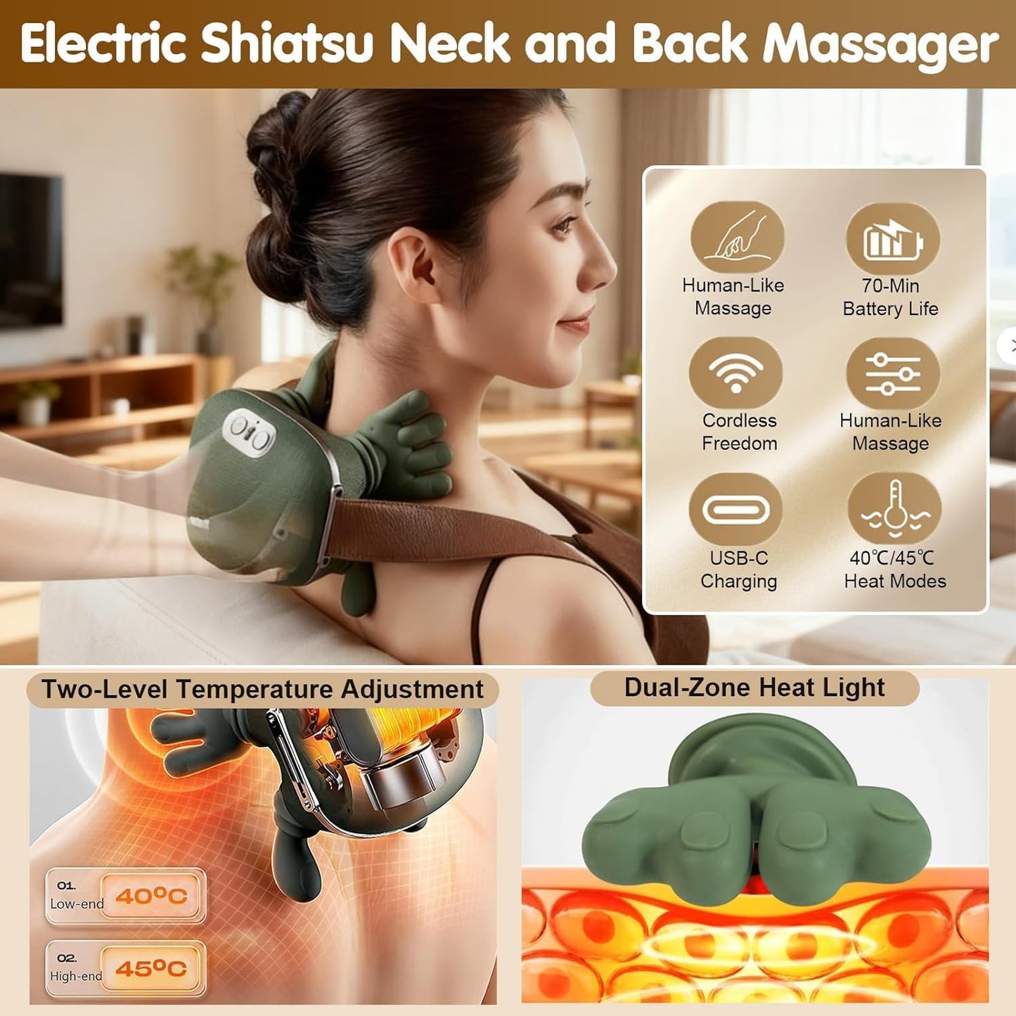 Bionic Heated Massager, Wireless Portable  Neck and Back Massager..
