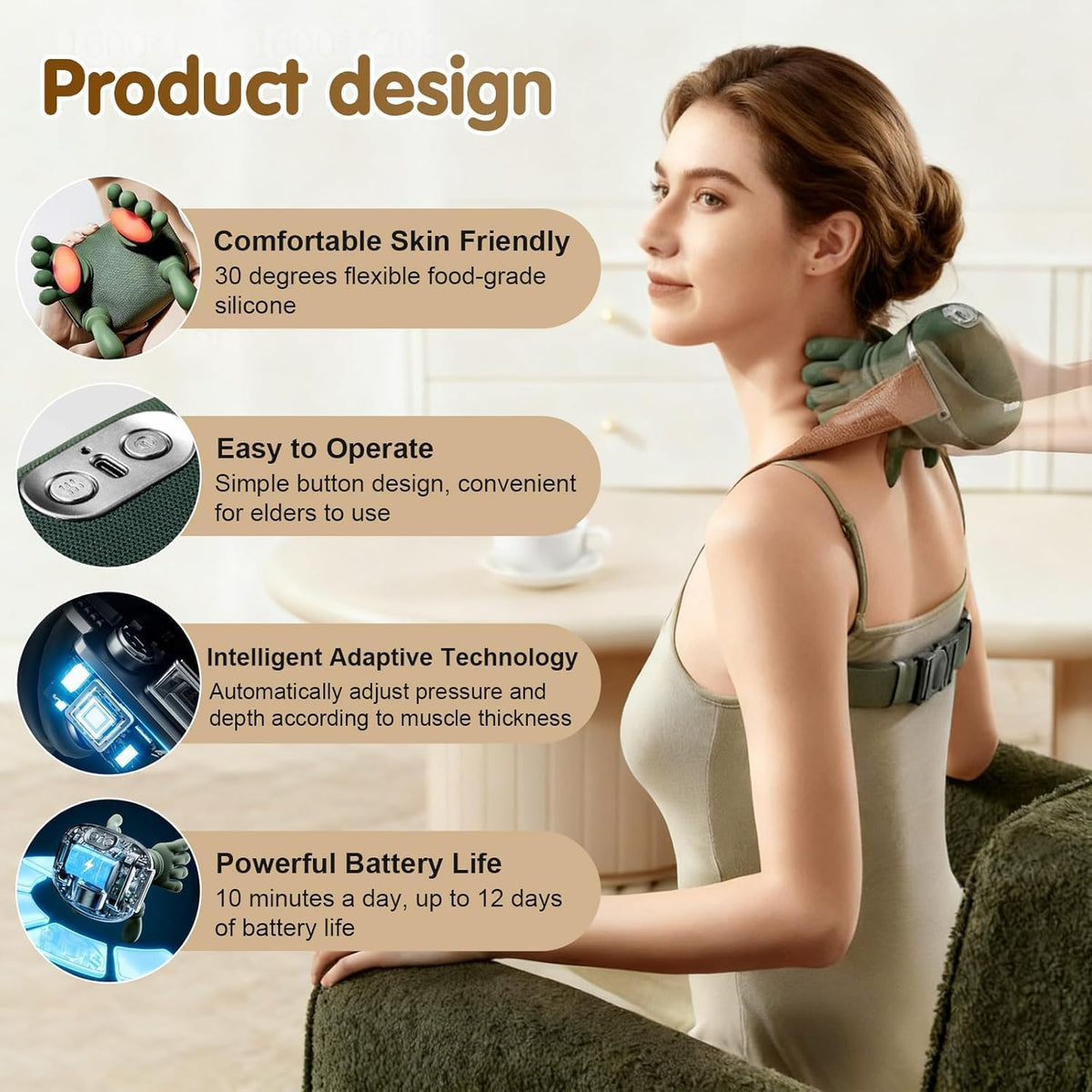 Bionic Heated Massager, Wireless Portable  Neck and Back Massager..