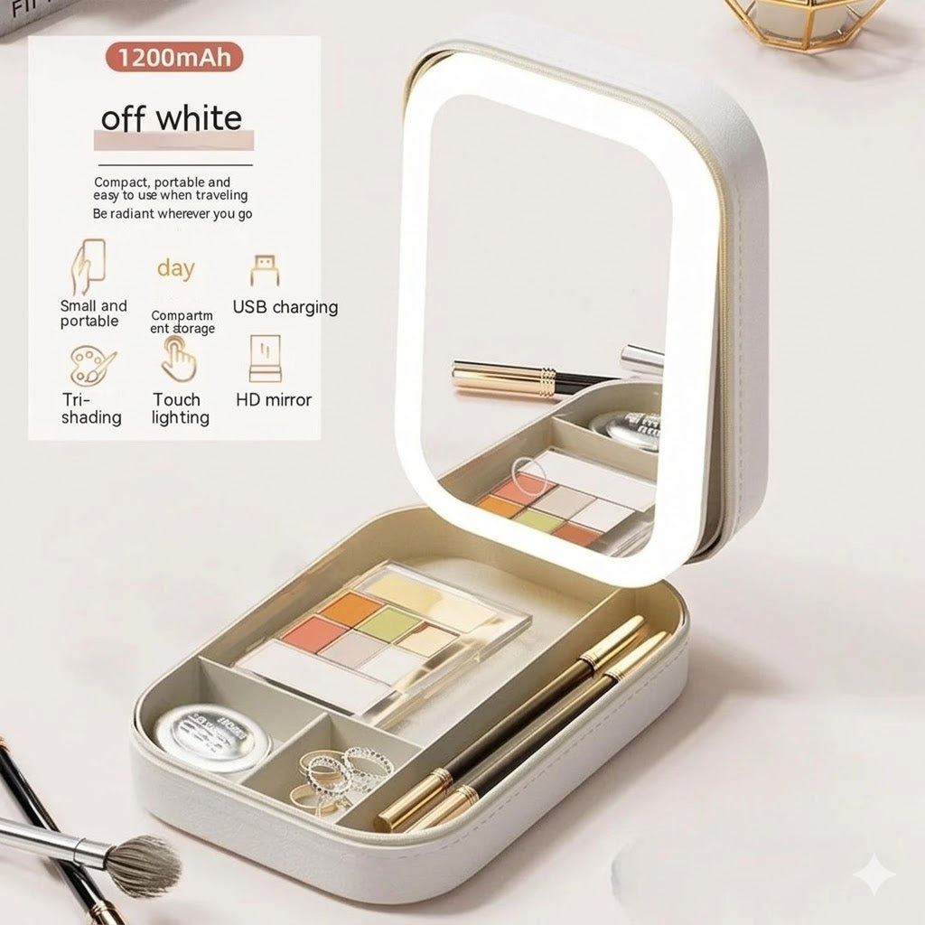 Portable Travel Jewelry Organizer with LED Lighted Mirror - Compact Makeup Case..