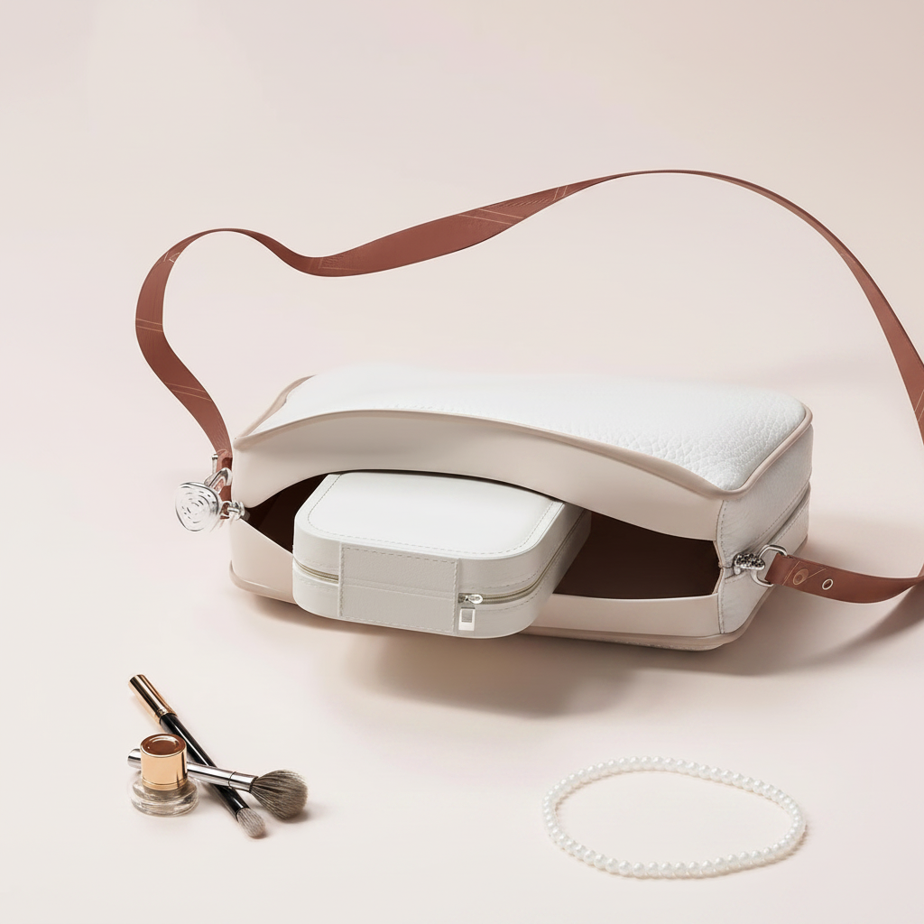 Portable LED Makeup Mirror with Built-in Cosmetic Storage Case..