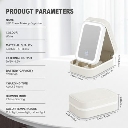 Portable LED Makeup Mirror with Built-in Cosmetic Storage Case..