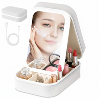 Portable LED Makeup Mirror with Built-in Cosmetic Storage Case..