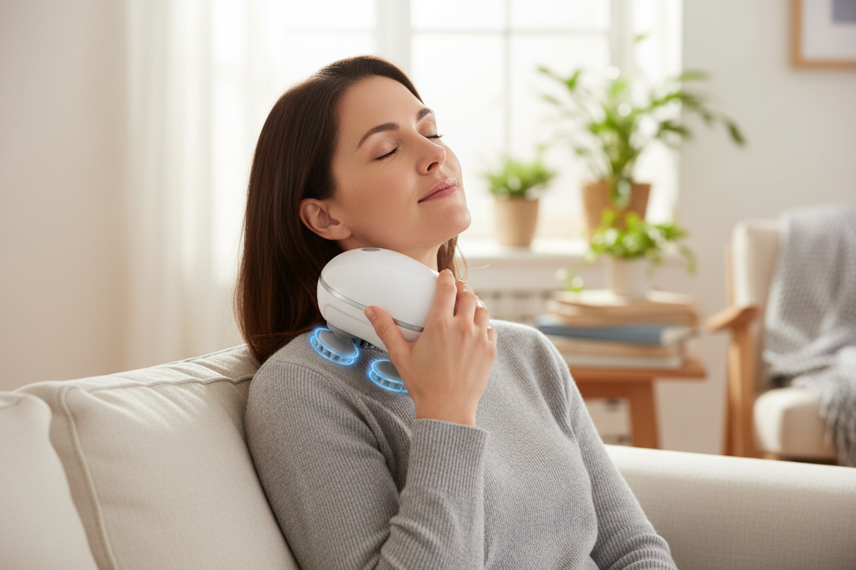 Person using white massage device