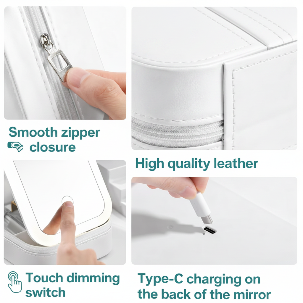 Portable LED Makeup Mirror with Built-in Cosmetic Storage Case..
