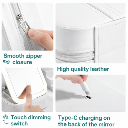 Portable LED Makeup Mirror with Built-in Cosmetic Storage Case..