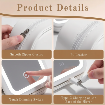 Portable LED Makeup Mirror with Built-in Cosmetic Storage Case..
