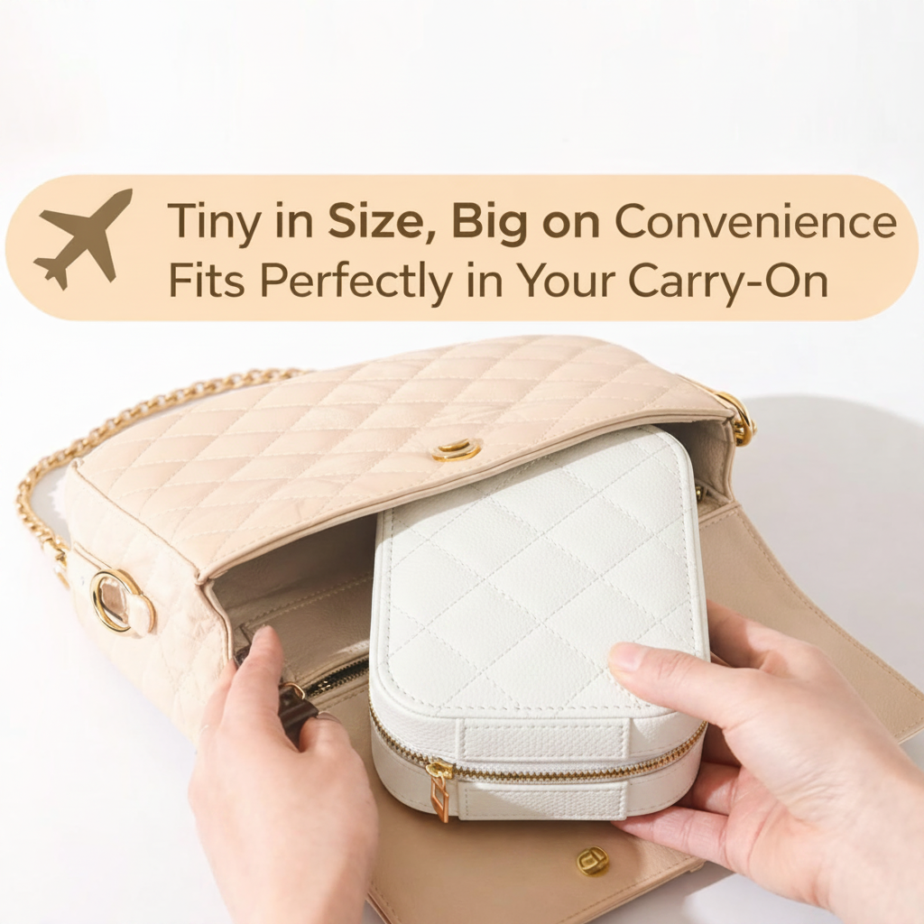 Portable LED Makeup Mirror with Built-in Cosmetic Storage Case..